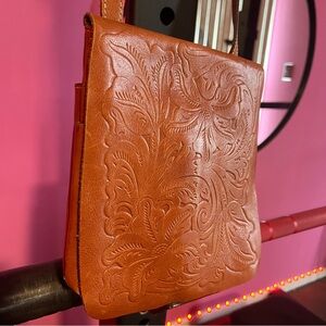 Boho tooled leather crossbody bag purse